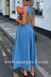 Margovil Open Back Sleeveless A-line Denim Maxi Dress