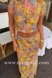 Margovil Lace Floral Print Short Sleeves Crop Top and Bodycon Maxi Skirt Set