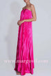 Strapless V Neck Pleated Maxi Party Dress
