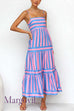 Margovil Spaghetti Strap Tiered Color Block Striped Maxi Dress