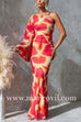 One Shoulder Bell Sleeve Backless Printed Maxi Dress