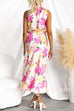 Mockneck Sleeveless Floral Print Satin Maxi Dress