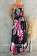 Strapless Tie Waist Wide Leg Floral Print Jumpsuit