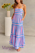 Margovil Spaghetti Strap Tiered Color Block Striped Maxi Dress