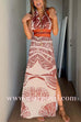 Halter V Neck Backless Side Slit Print Maxi Dress