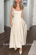 Margovil Elegant Square Neck Sleeveless Flowy Maxi Dress