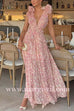 Margovil Deep V Neck Sleeveless Cut Out Floral Print Ruffle Maxi Dress