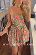 Margovil Strapless Floral Print Mini Dress with Scarf