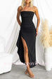 Elegant Strapless Ruched Slit Maxi Dress