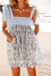 Margovil Striped Tie Shoulder Floral Print Mini Cami Dress