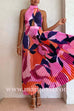 Margovil Halter Backless Cut Out Printed Maxi Pleated Dress
