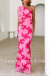 Ruffle One Shoulder Floral Mesh Maxi Dress
