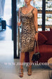 V Neck Leopard Splice Bodycon Midi Cami Dress