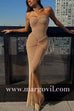 Margovil Strapless Ruched Glitter Mesh Bodycon Maxi Gown