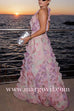 Margovil Dreamy Ruffle Halter V Neck Slit Watercolor Floral Maxi Dress