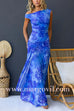 Asymmetric Shoulder Ruched Waist Floral Print Maxi Dress