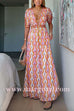 V Neck Short Sleeves Backless Printed Maxi Dress