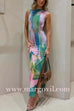 Margovil Sleeveless Side Slit Open Back Colorful Print Maxi Dress