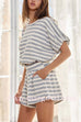 Margovil Striped Short Sleeves Crop Top and Elastic Waist Pocketed Shorts Set
