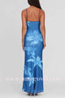 Spaghetti Strap Orchid Print Bodycon Maxi Dress
