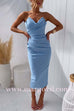 Strapless Tube Top Ruched Back Slit Midi Party Dress