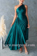 Margovil One Shoulder Cut Out Waist Pleated Satin Maxi Dress