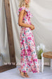 Ruffle Trim Bow Back Cut Out Floral Print Swing Maxi Dress