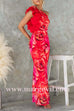 Margovil Ruffle One Shoulder Floral Print Bodycon Maxi Dress
