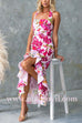 Halter Sleeveless Ruffle Hem Slit Floral Print Maxi Dress