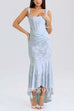 Margovil Sleeveless Ruched Waist Ruffle Hem Jacquard Maxi Dress