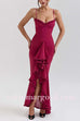 Margovil Spaghetti Strap Frill Trim Draped Slit Maxi Dress