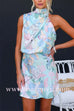Tie Neck Open Back Sleeveless Floral Print Mini Dress