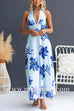Halter V Neck Back Lace-up Waisted Floral Print Maxi Dress