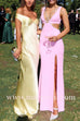 Margovil Off Shoulder Backless Cut Out Satin Maxi Dress