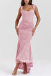 Margovil Sleeveless Ruched Waist Ruffle Hem Jacquard Maxi Dress