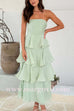 Margovil Strapless Empire Waist Ruffle Layered Maxi Dress