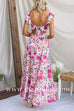 Ruffle Trim Bow Back Cut Out Floral Print Swing Maxi Dress