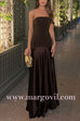 Margovil Strapless Satin Patchwork Flare Maxi Dress