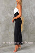 Strapless Tube Back Slit Color Block Bodycon Midi Dress