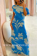 One Shoulder Tie Knot Printed Maxi Dress