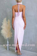 Halter Back Slit Ruched Waist Bodycon Maxi Dress
