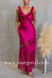 Ruffle Trim Sleeveless Open Back Lace Splice Satin Maxi Dress