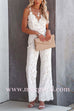 Margovil V Neck Waisted Wide Leg Cami Lace Jumpsuit