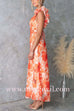 V Neck Back Lace-up Ruffle Trim Floral Print Maxi Dress