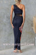Margovil One Shoulder Cut Out Lace Splice Floral Maxi Bodycon Dress