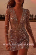 Margovil V Neck Mesh Sequin Mini Club Dress