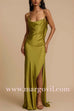 Margovil High Slit Back Drape Cascading Satin Maxi Cami Dress