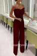 Margovil Off Shoulder Feather Splice Belted Jumpsuit