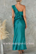 Ruffle One Shoulder Sleeveless Maxi Satin Dress
