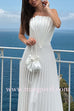 Elegant Strapless Open Back Shell Pleated Maxi Dress